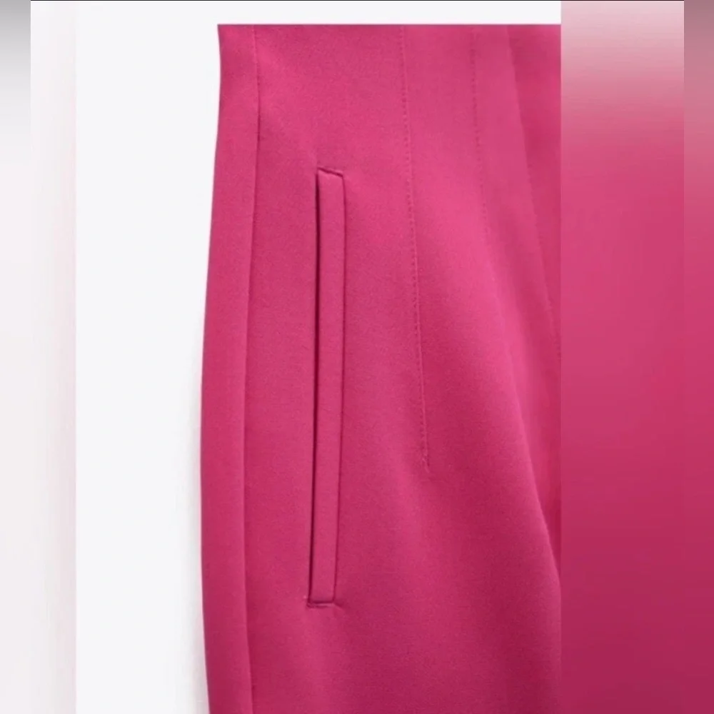 ZARA NWT High Waisted Tailored Trousers Pink Fuchsia Pants Size M Workwear Chic - Picture 8 of 11